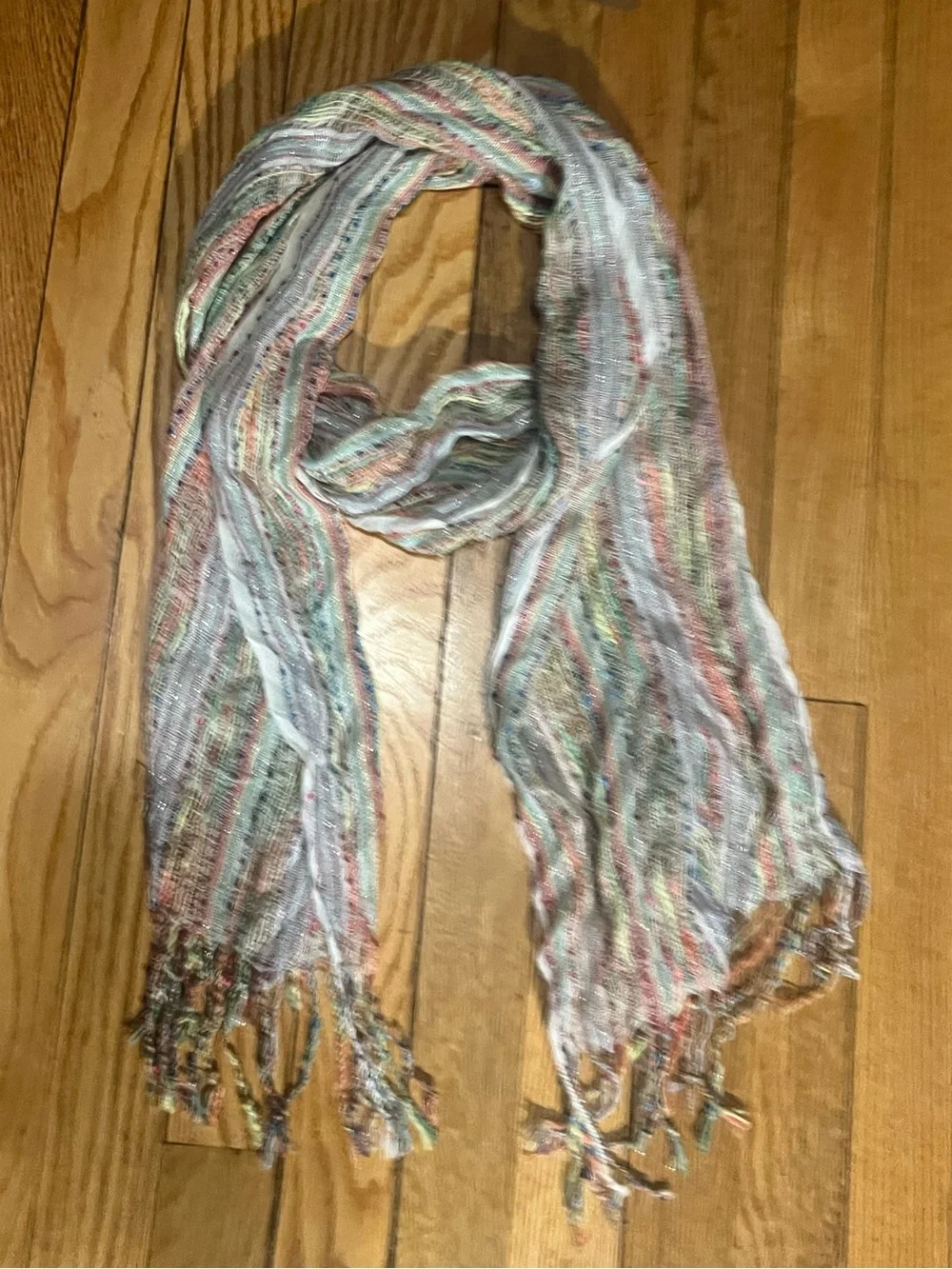 Lightweight Multicolor Striped Fringe Scarf